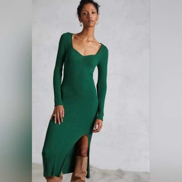 Anthropologie SEAMED KNIT MAXI DRESS Green NWT Small - Picture 2 of 8